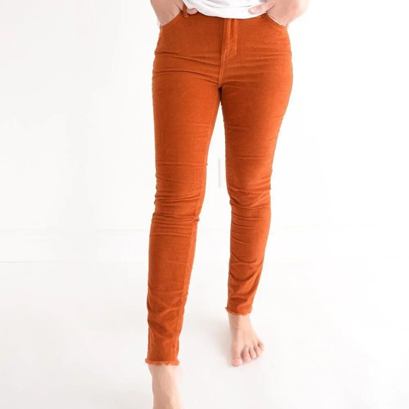 We The Free Burnt Rust Corduroy Mid-Rise Autumn Skinny Pants 27 - Picture 2 of 15